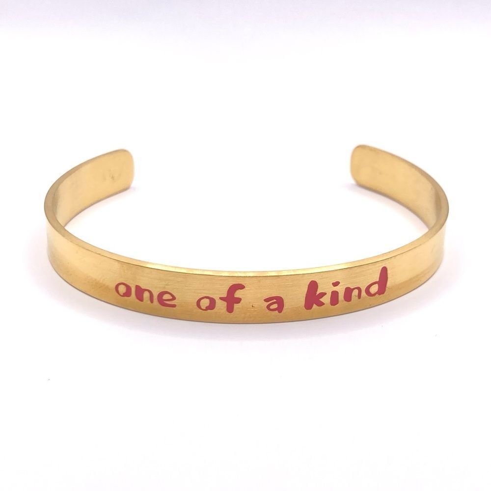 Minimalist gold one of a kind message cuff bracelet